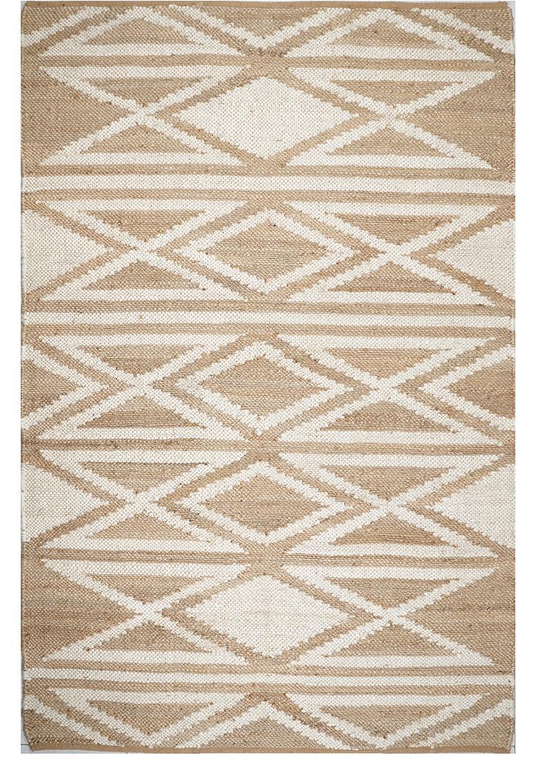 Saffron Rugs Flat Woven Ivory Geometric Bohemian Rectangular Wool Area Rug - Indya