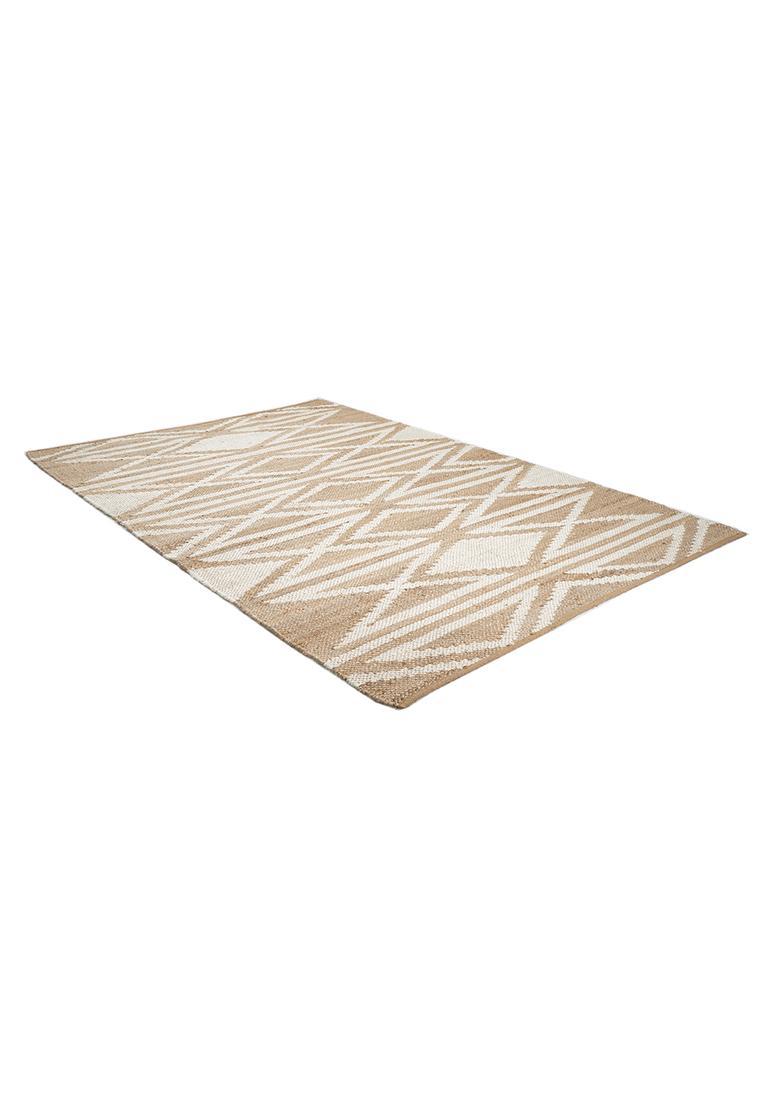 Saffron Rugs Flat Woven Ivory Geometric Bohemian Rectangular Wool Area Rug - Indya