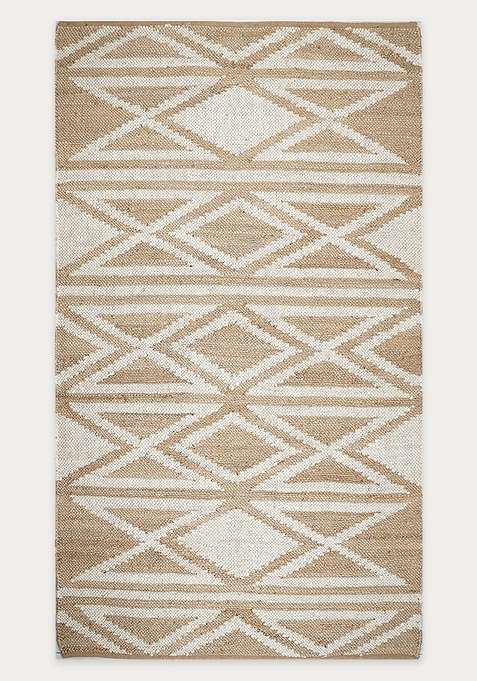 Jute Wool Handmade Ivory Rug | Bohemian Geometric Carpet For Living Room