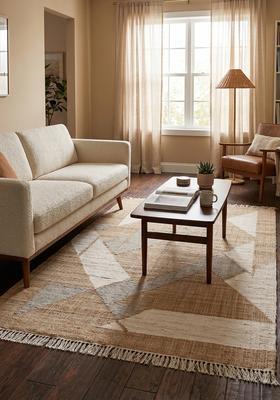 Saffron Rugs Flat Woven Tan Geometric Contemporary Rectangular Wool Area Rug