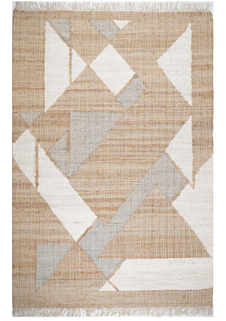 Saffron Rugs Flat Woven Tan Geometric Contemporary Rectangular Wool Area Rug - Indya
