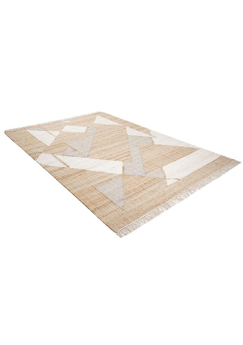 Saffron Rugs Flat Woven Tan Geometric Contemporary Rectangular Wool Area Rug - Indya