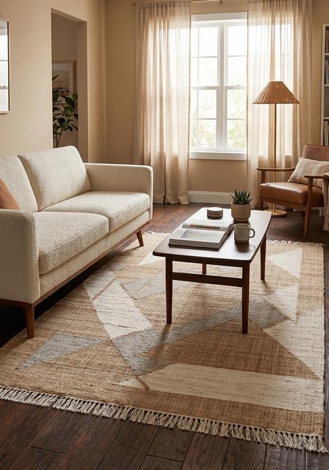 Saffron Rugs Flat Woven Tan Geometric Contemporary Rectangular Wool Area Rug