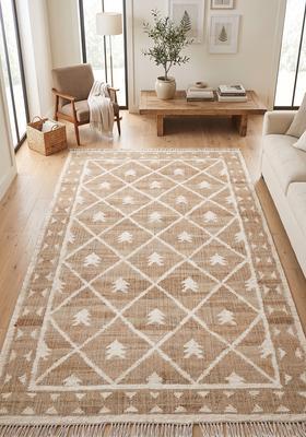 Saffron Rugs Flat Woven Tan Trellis Moroccan Rectangular Wool Area Rug
