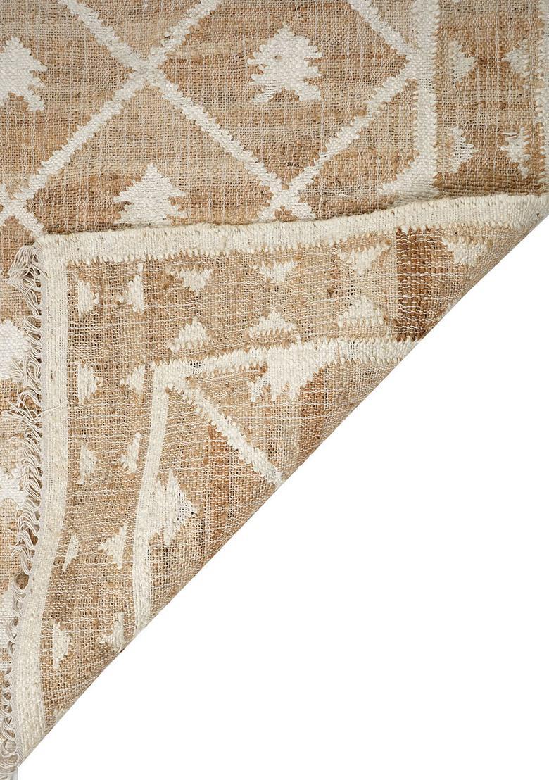 Saffron Rugs Flat Woven Tan Trellis Moroccan Rectangular Wool Area Rug - Indya