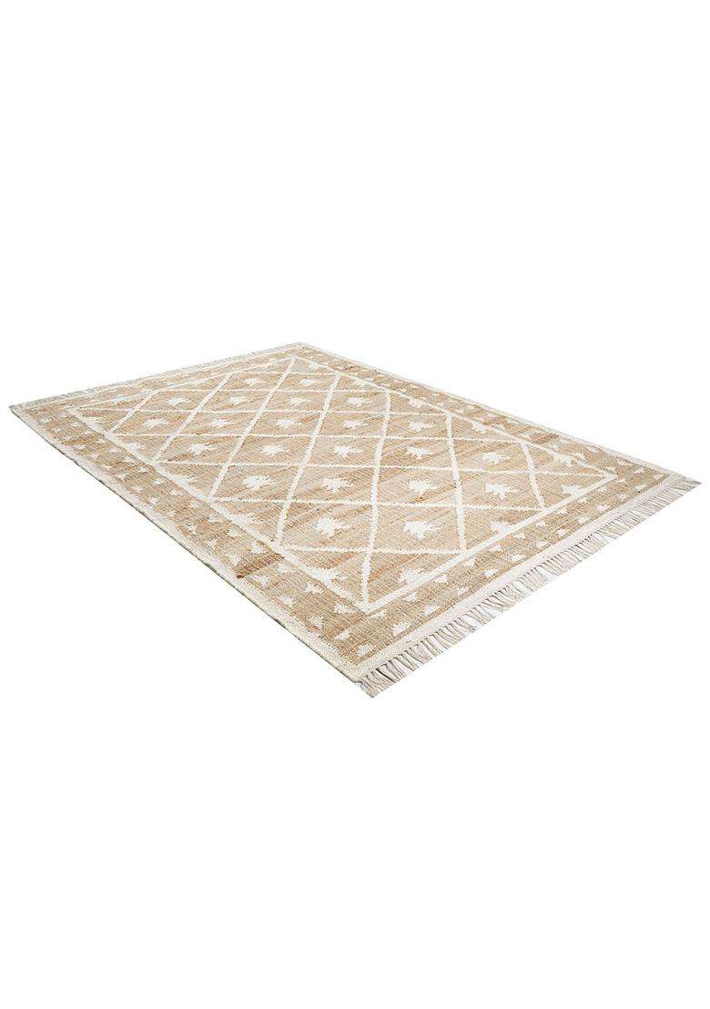 Saffron Rugs Flat Woven Natural Jute & Wool Area Rug | Tan Natural Rectangular Rug | Moroccan Trellis Home Decor Carpet for Living Room Bedroom - Indya