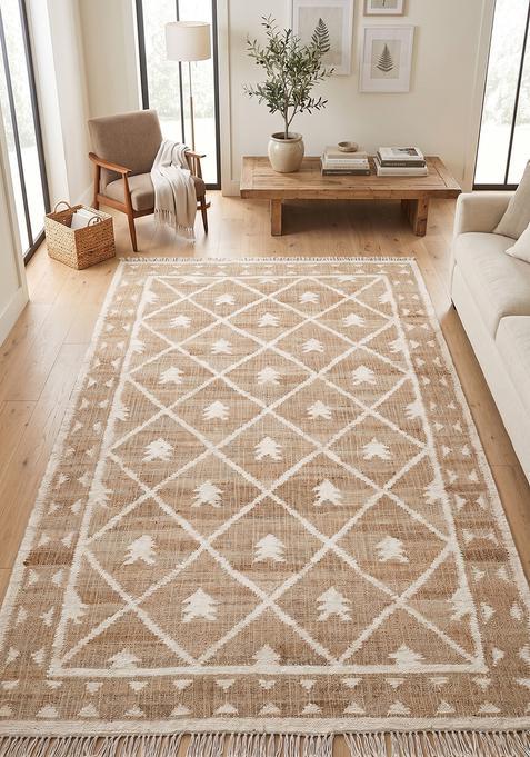 Saffron Rugs Flat Woven Tan Trellis Moroccan Rectangular Wool Area Rug