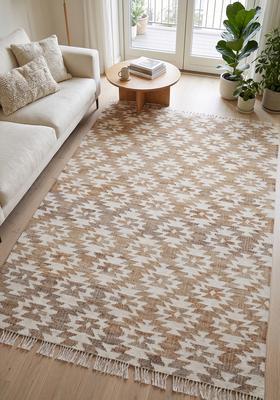Saffron Rugs Flat Woven Ivory Geometric Bohemian Rectangular Wool Area Rug