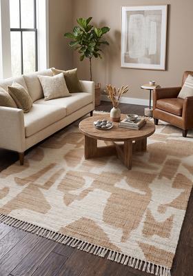 Saffron Rugs Flat Woven Ivory Geometric Mid-Century Modern Rectangular Wool Area Rug