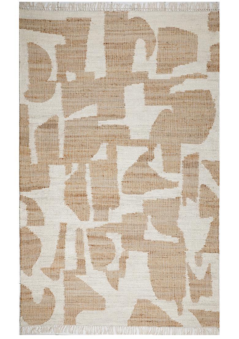 Saffron Rugs Flat Woven Ivory Geometric Mid-Century Modern Rectangular Wool Area Rug - Indya