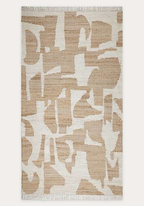 Jute Wool Handmade Ivory Rug | Mid Century Modern Geometric Carpet For Living Room