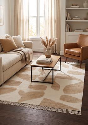 Saffron Rugs Flat Woven Ivory Geometric Mid-Century Modern Rectangular Wool Area Rug