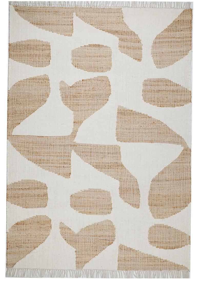 Saffron Rugs Flat Woven Ivory Geometric Mid-Century Modern Rectangular Wool Area Rug - Indya