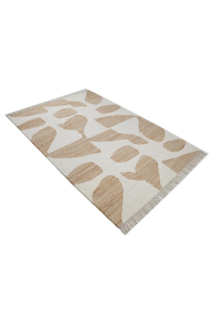Saffron Rugs Flat Woven Ivory Geometric Mid-Century Modern Rectangular Wool Area Rug - Indya