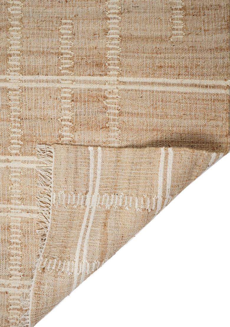 Jute Wool Handmade Tan Rug | Minimalist Plaid Carpet For Living Room - Indya