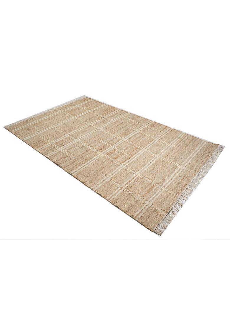 Saffron Rugs Flat Woven Tan Plaid Minimalist Rectangular Wool Area Rug - Indya
