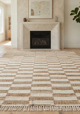 Saffron Rugs Flat Woven Ivory Checkered Contemporary Rectangular Wool Area Rug