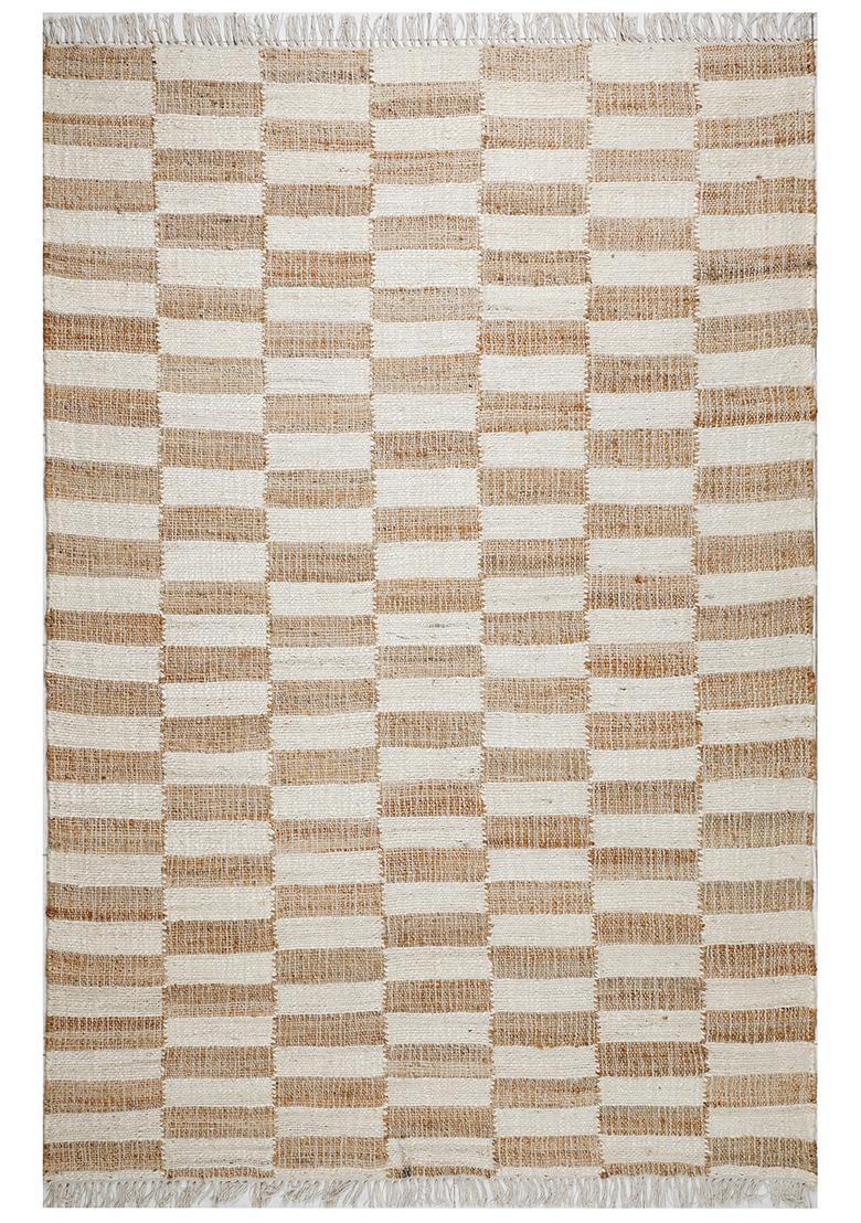 Saffron Rugs Flat Woven Ivory Checkered Contemporary Rectangular Wool Area Rug - Indya