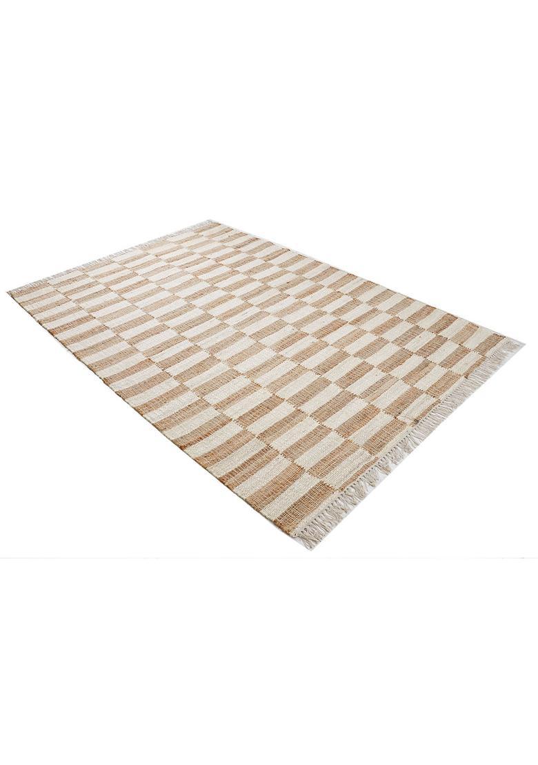 Saffron Rugs Flat Woven Ivory Checkered Contemporary Rectangular Wool Area Rug - Indya