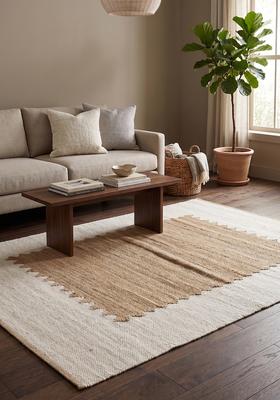 Saffron Rugs Flat Woven Ivory Geometric Minimalist Rectangular Wool Area Rug