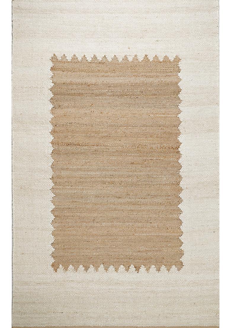 Saffron Rugs Flat Woven Ivory Geometric Minimalist Rectangular Wool Area Rug - Indya