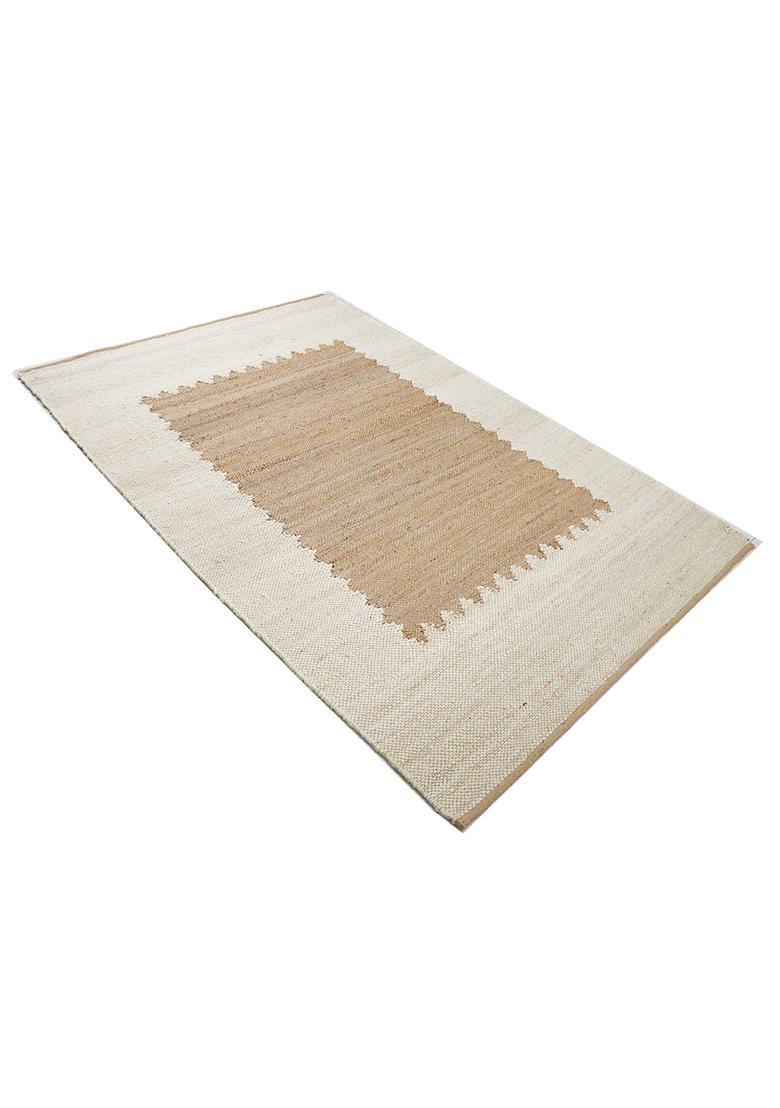 Saffron Rugs Flat Woven Ivory Geometric Minimalist Rectangular Wool Area Rug - Indya