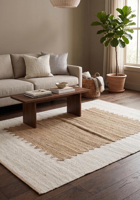 Saffron Rugs Flat Woven Ivory Geometric Minimalist Rectangular Wool Area Rug