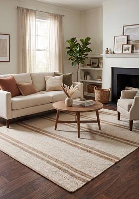Saffron Rugs Flat Woven Ivory Striped Farmhouse Rectangular Wool Area Rug