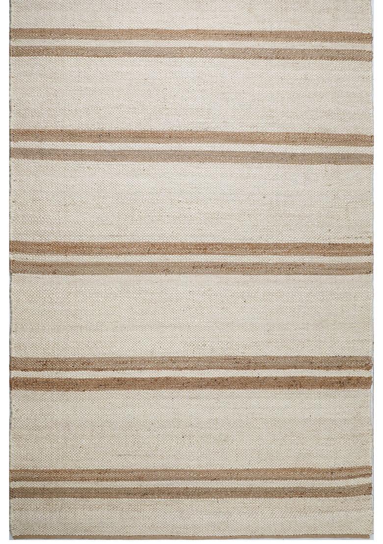 Saffron Rugs Flat Woven Ivory Striped Farmhouse Rectangular Wool Area Rug - Indya