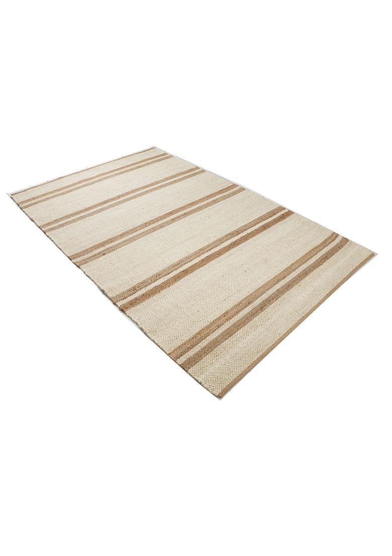 Saffron Rugs Flat Woven Ivory Striped Farmhouse Rectangular Wool Area Rug - Indya