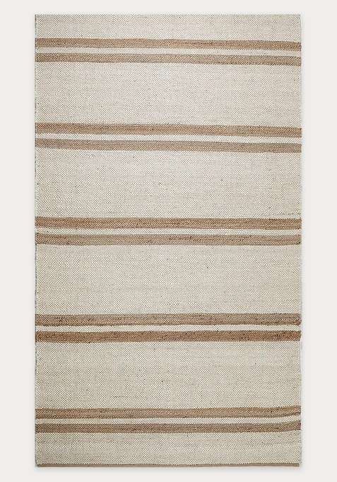 Jute Wool Handmade Ivory Rug | Farmhouse Striped Carpet For Living Room
