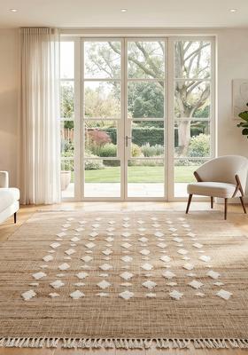Saffron Rugs Flat Woven Tan Geometric Moroccan Rectangular Wool Area Rug