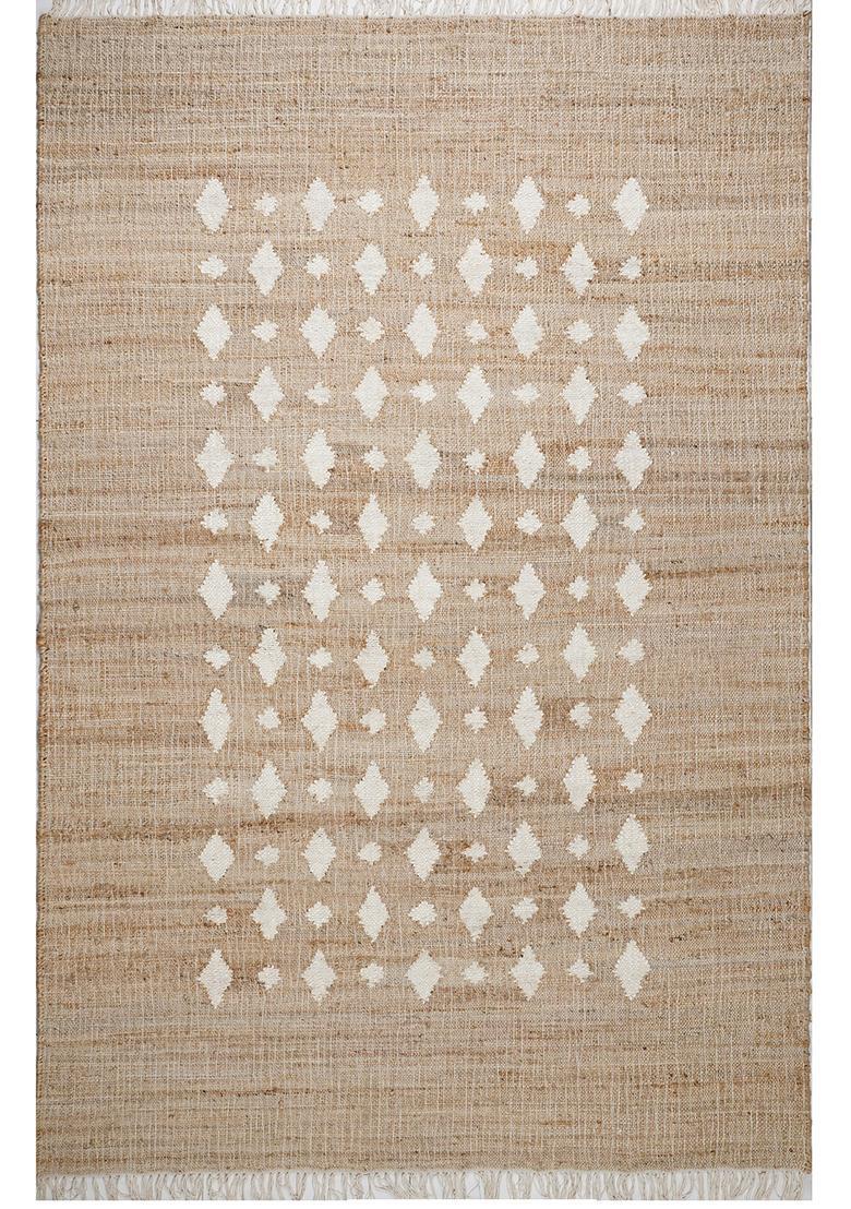 Saffron Rugs Flat Woven Tan Geometric Moroccan Rectangular Wool Area Rug - Indya
