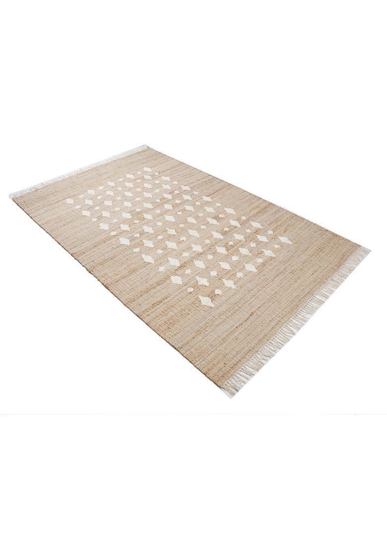 Saffron Rugs Flat Woven Tan Geometric Moroccan Rectangular Wool Area Rug - Indya