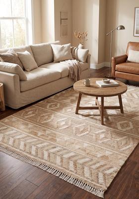 Saffron Rugs Flat Woven Tan Geometric Bohemian Rectangular Wool Area Rug