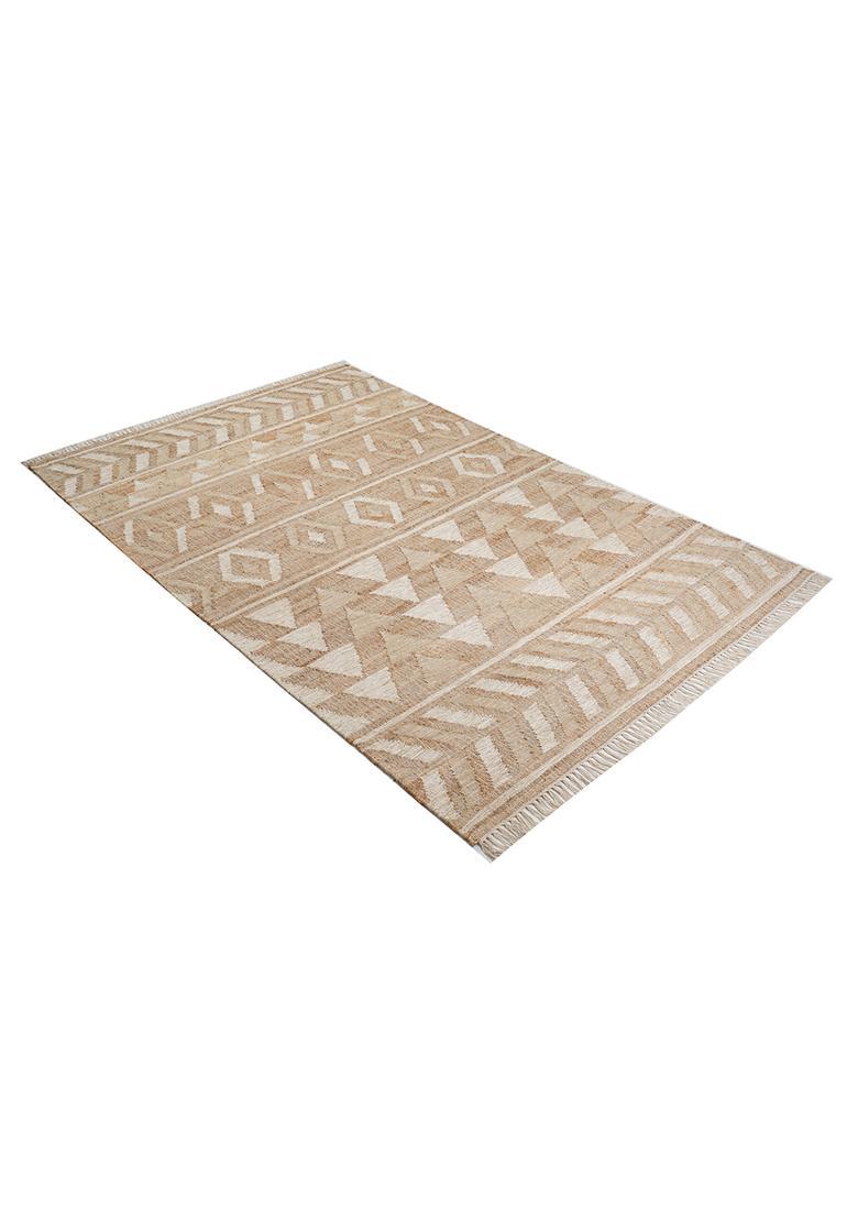 Saffron Rugs Flat Woven Tan Geometric Bohemian Rectangular Wool Area Rug - Indya