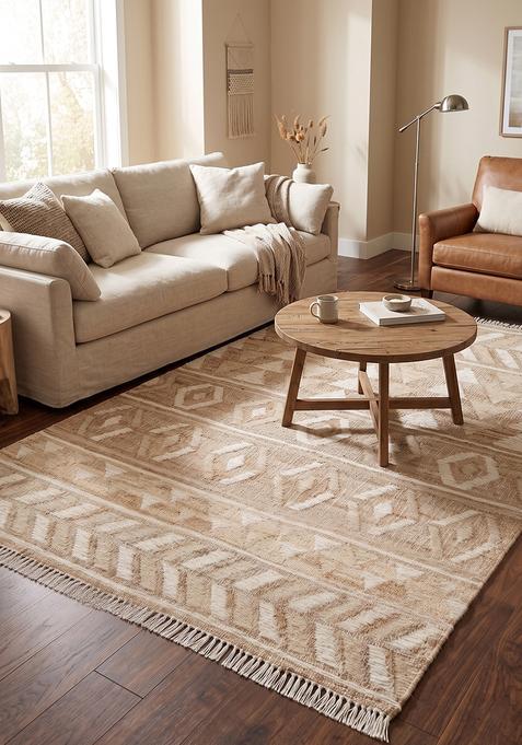 Saffron Rugs Flat Woven Tan Geometric Bohemian Rectangular Wool Area Rug