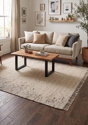 Saffron Rugs Flat Woven Beige Solid Minimalist Rectangular Wool Area Rug