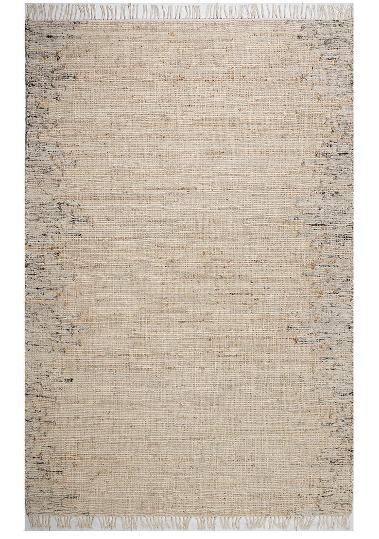 Saffron Rugs Flat Woven Beige Solid Minimalist Rectangular Wool Area Rug - Indya
