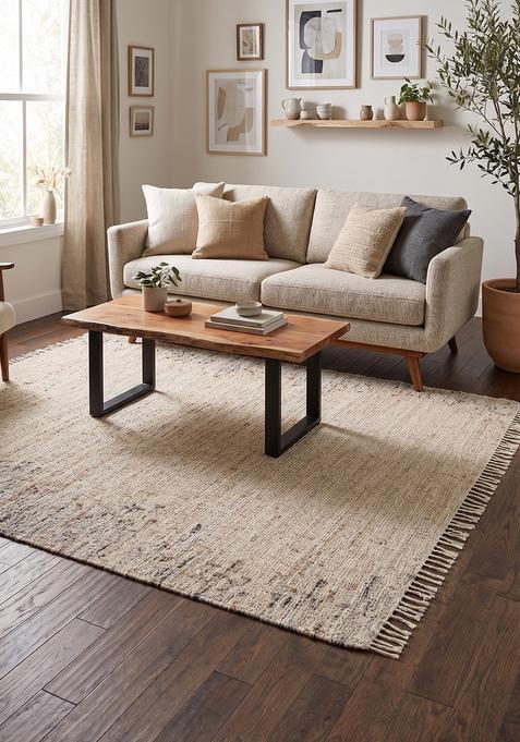 Saffron Rugs Flat Woven Beige Solid Minimalist Rectangular Wool Area Rug