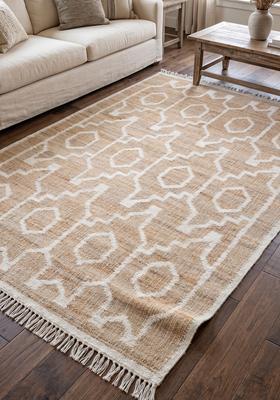 Saffron Rugs Flat Woven Tan Trellis Moroccan Rectangular Wool Area Rug