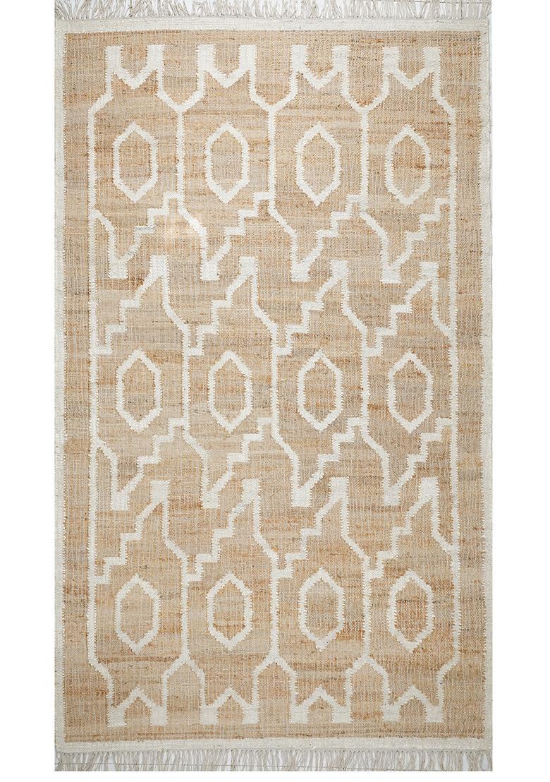 Saffron Rugs Flat Woven Tan Trellis Moroccan Rectangular Wool Area Rug - Indya