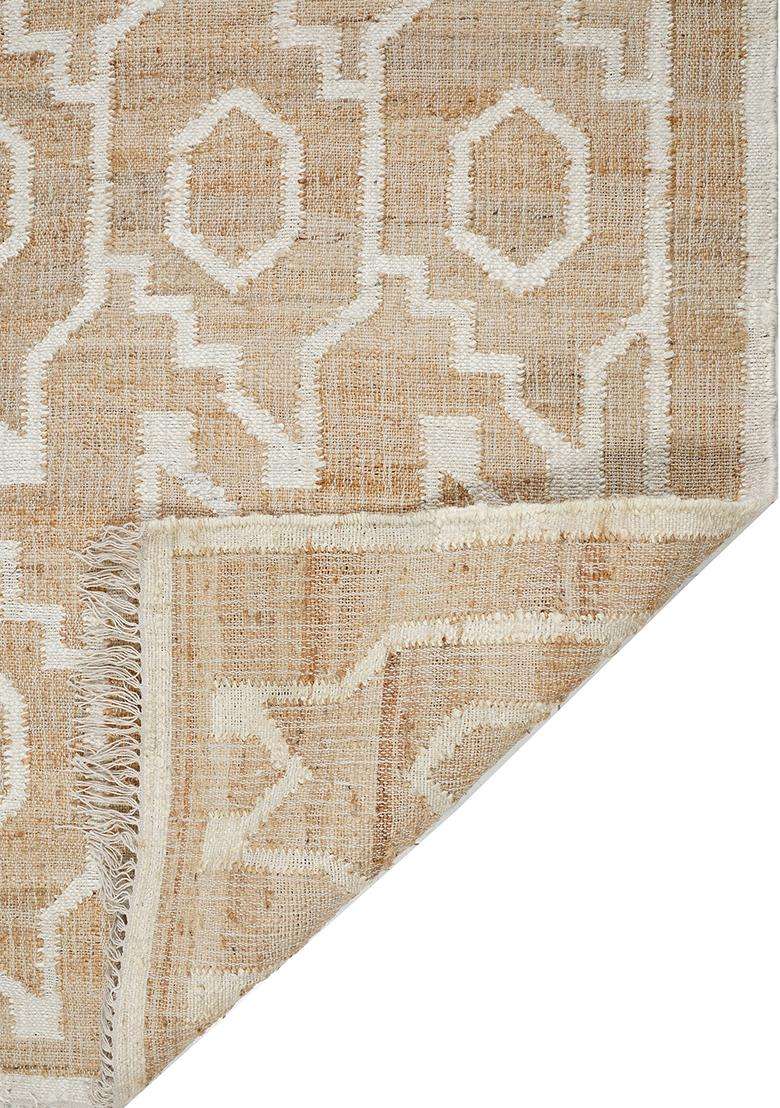 Jute Wool Handmade Tan Rug | Moroccan Trellis Carpet For Living Room - Indya