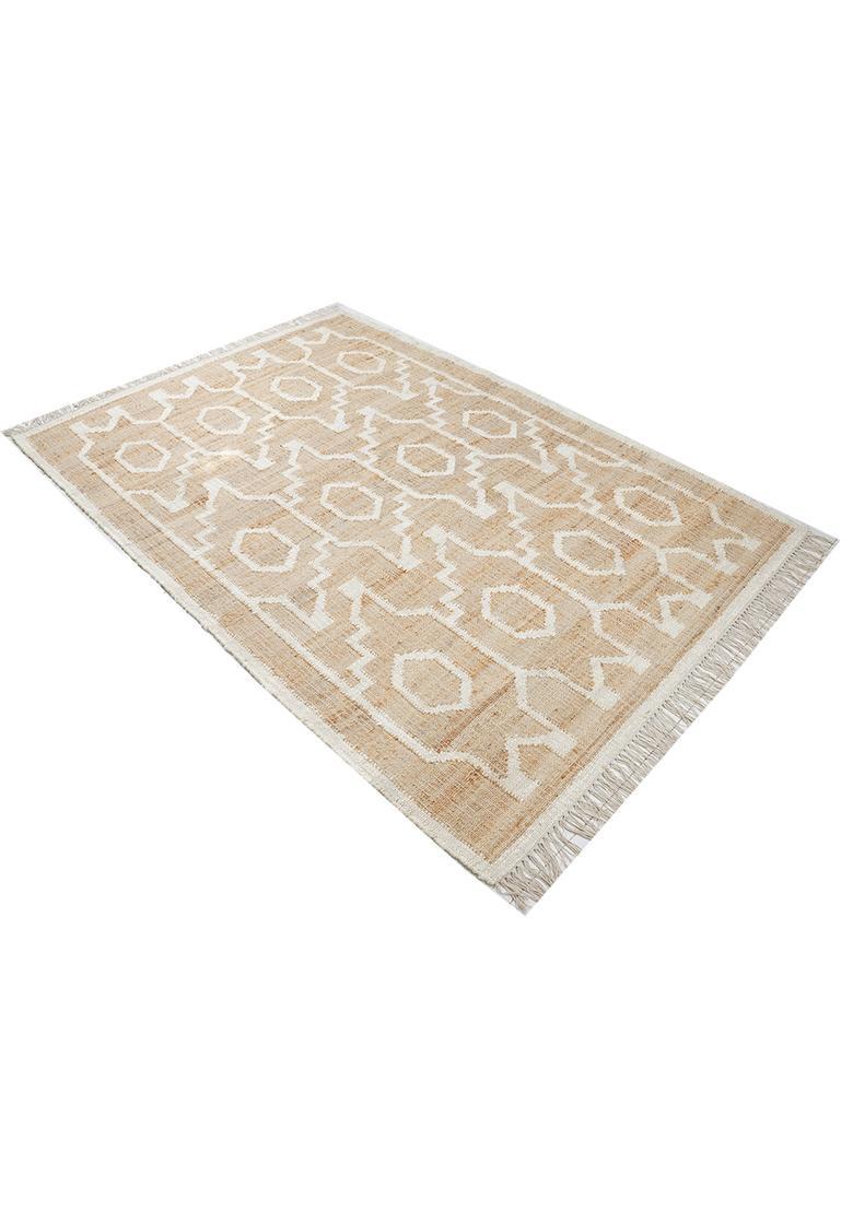 Saffron Rugs Flat Woven Tan Trellis Moroccan Rectangular Wool Area Rug - Indya
