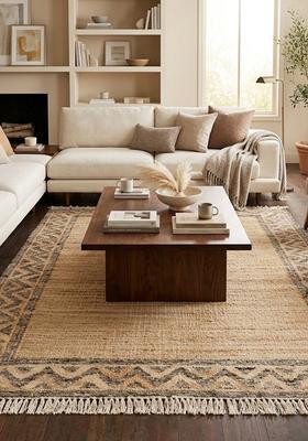 Saffron Rugs Flat Woven Tan Geometric Bohemian Rectangular Wool Area Rug