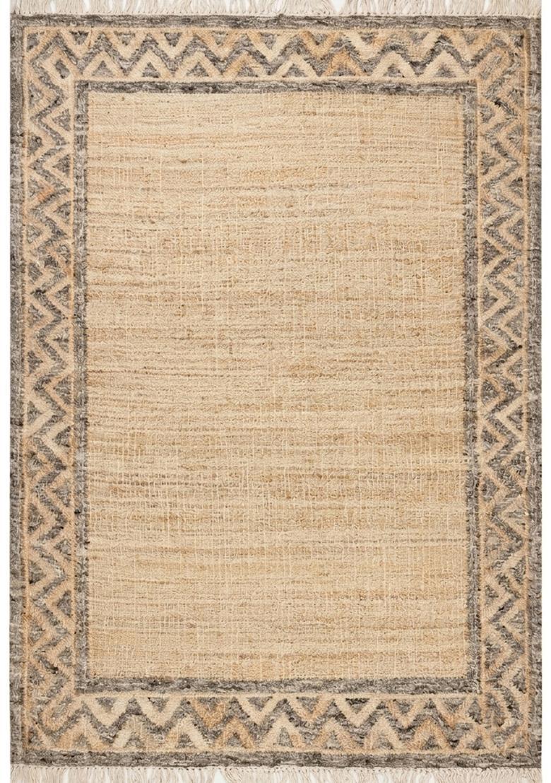 Saffron Rugs Flat Woven Tan Geometric Bohemian Rectangular Wool Area Rug - Indya