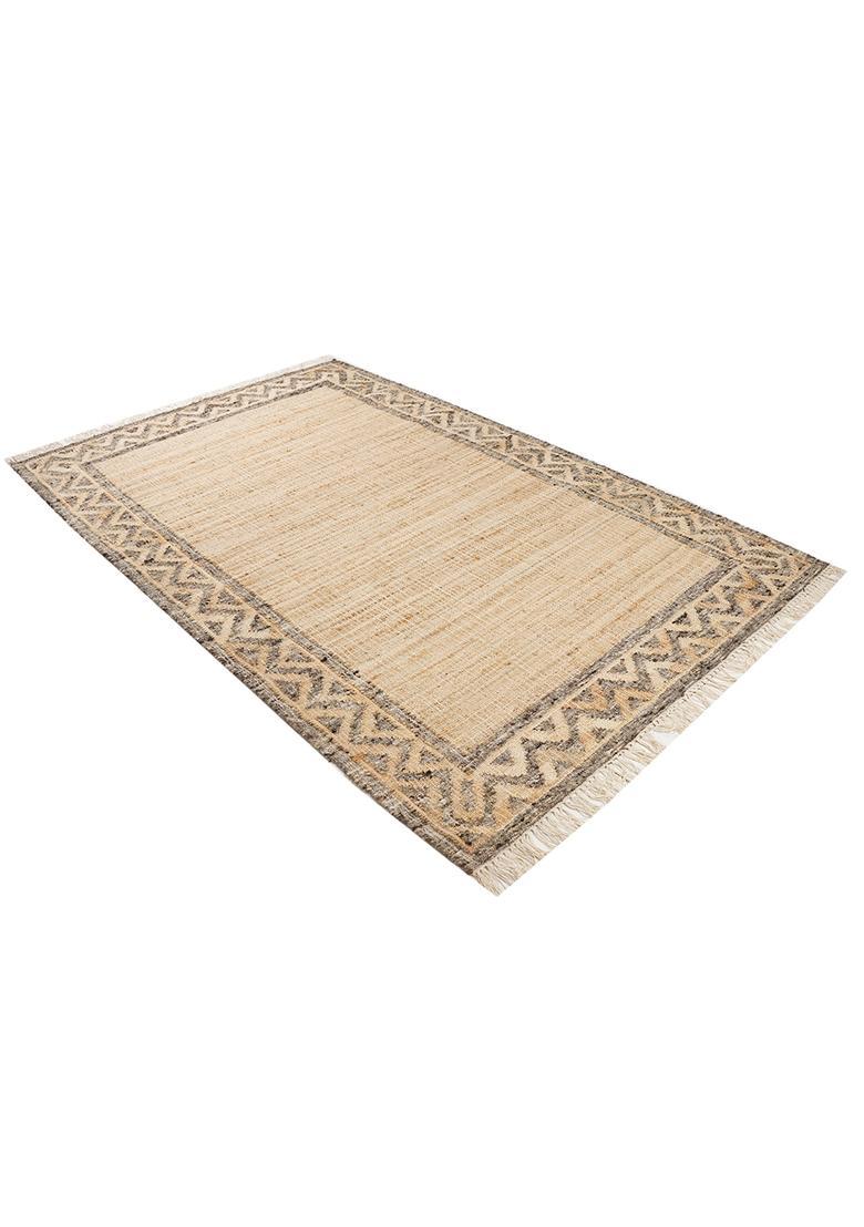 Saffron Rugs Flat Woven Tan Geometric Bohemian Rectangular Wool Area Rug - Indya
