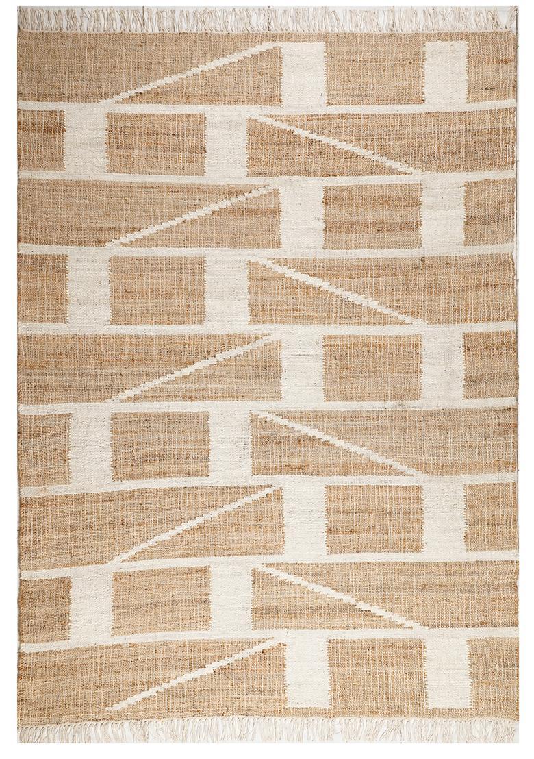 Saffron Rugs Flat Woven Tan Geometric Mid-Century Modern Rectangular Wool Area Rug - Indya