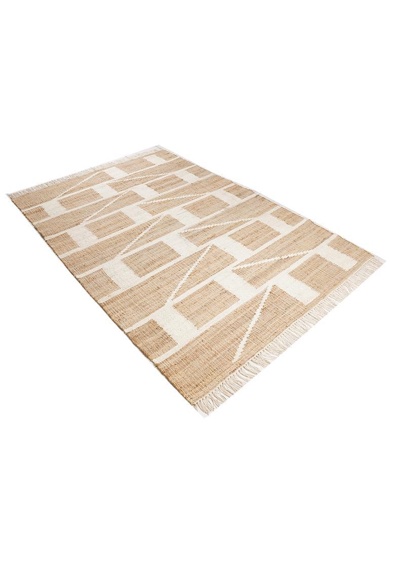 Saffron Rugs Flat Woven Tan Geometric Mid-Century Modern Rectangular Wool Area Rug - Indya
