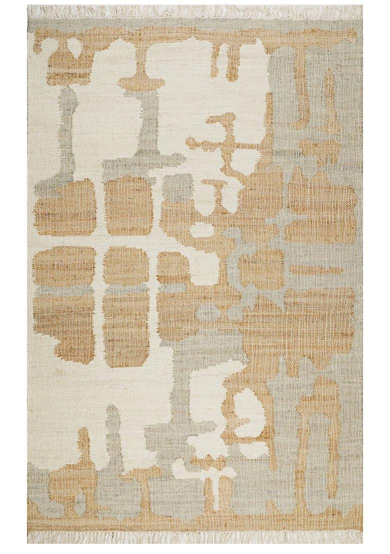 Saffron Rugs Flat Woven Ivory Geometric Mid-Century Modern Rectangular Wool Area Rug - Indya
